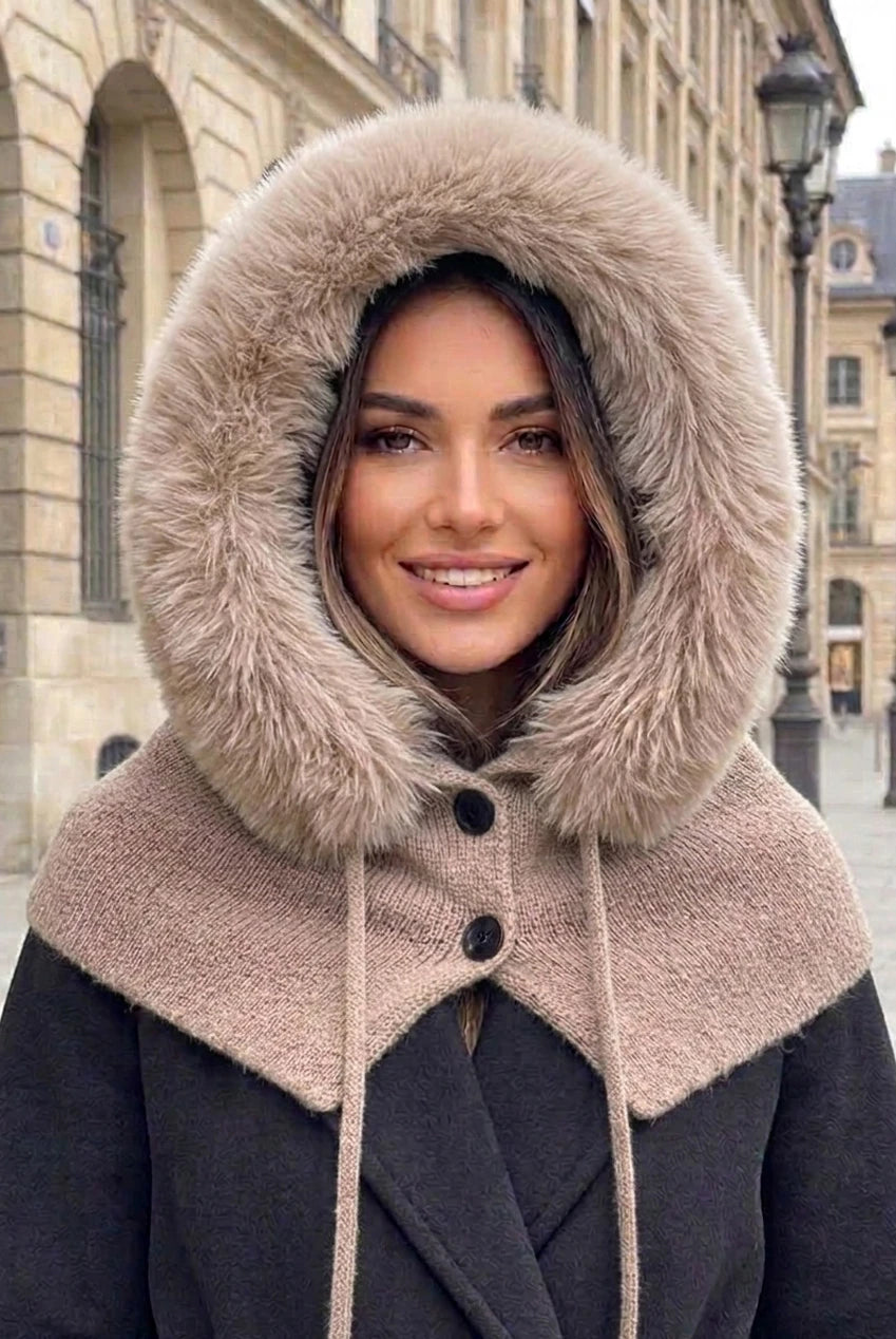 Faux fur hooded snood