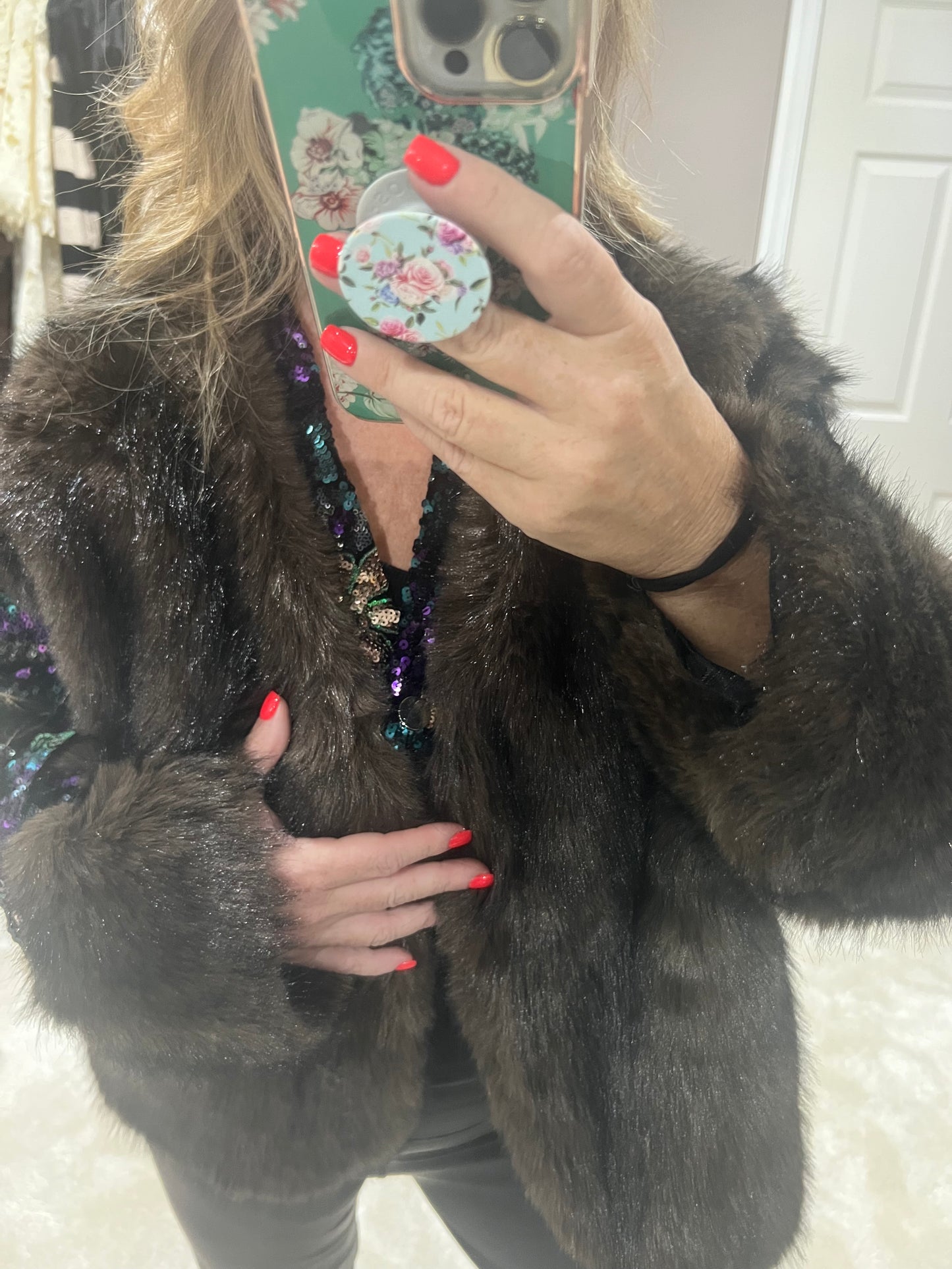 The Soho sequin arms faux fur coat