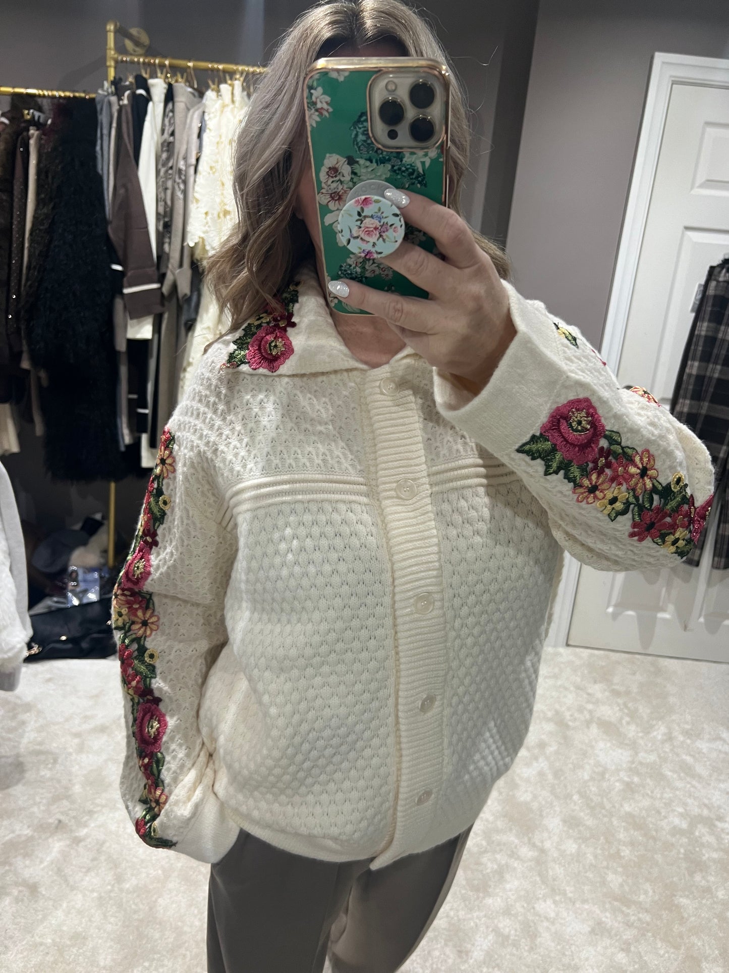 Floral textured cardigan