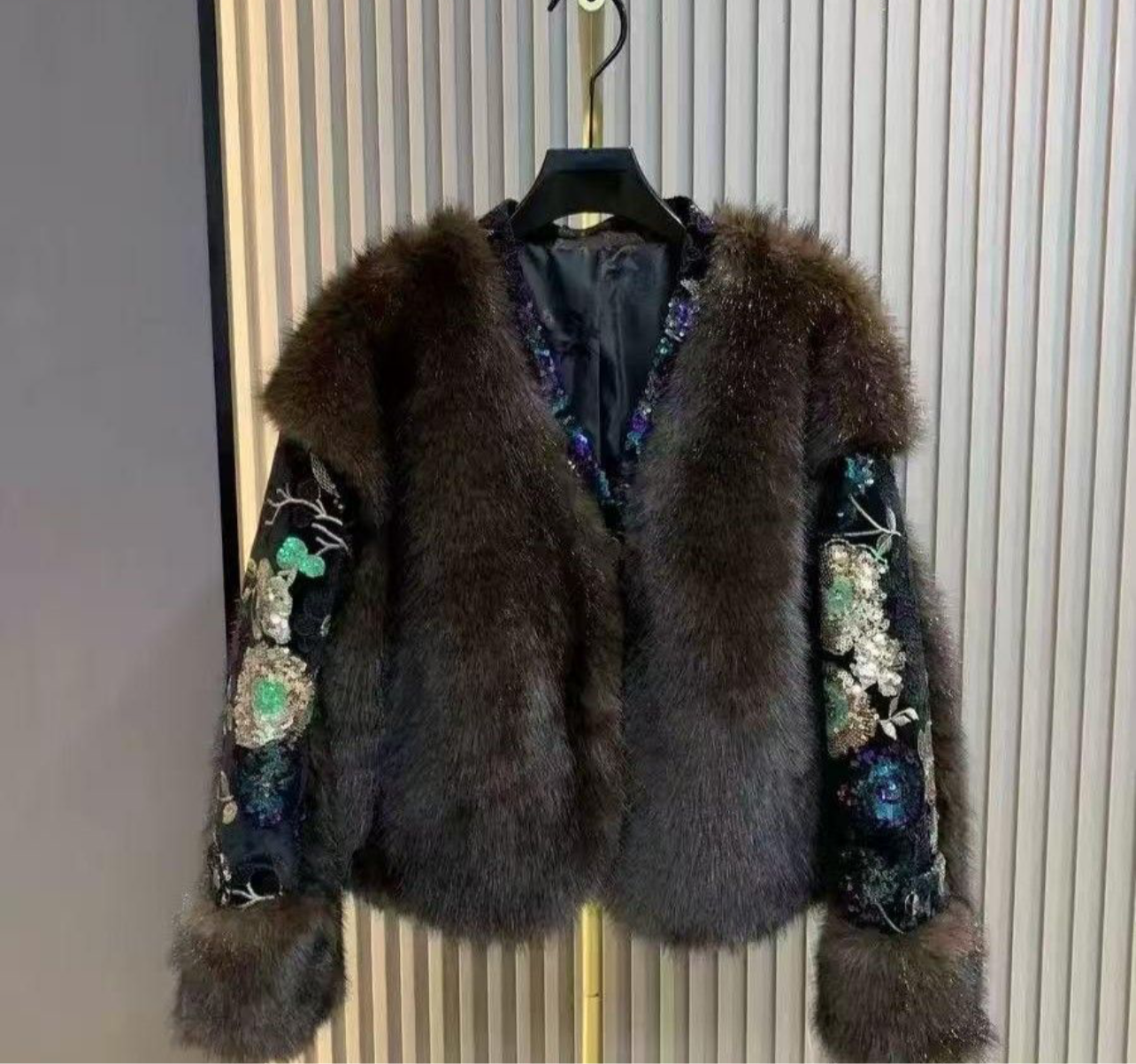 The Soho sequin arms faux fur coat