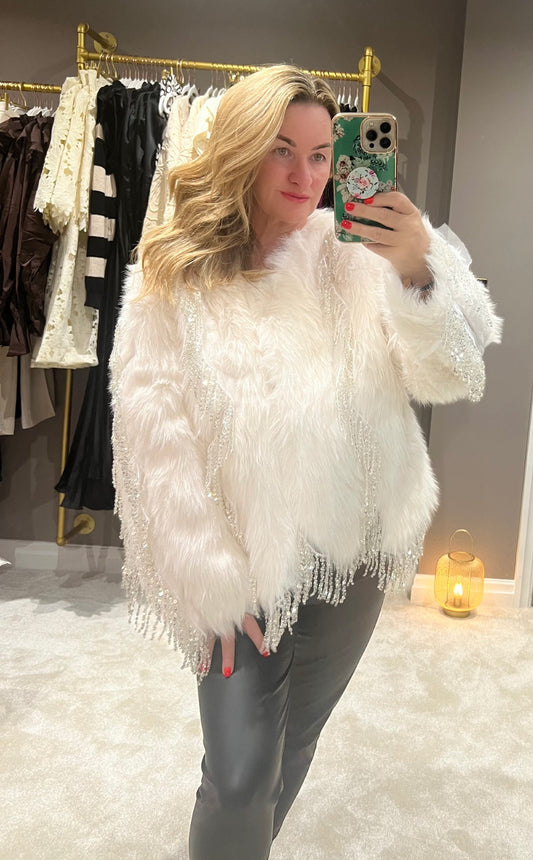 The Vogue beaded faux fur coat
