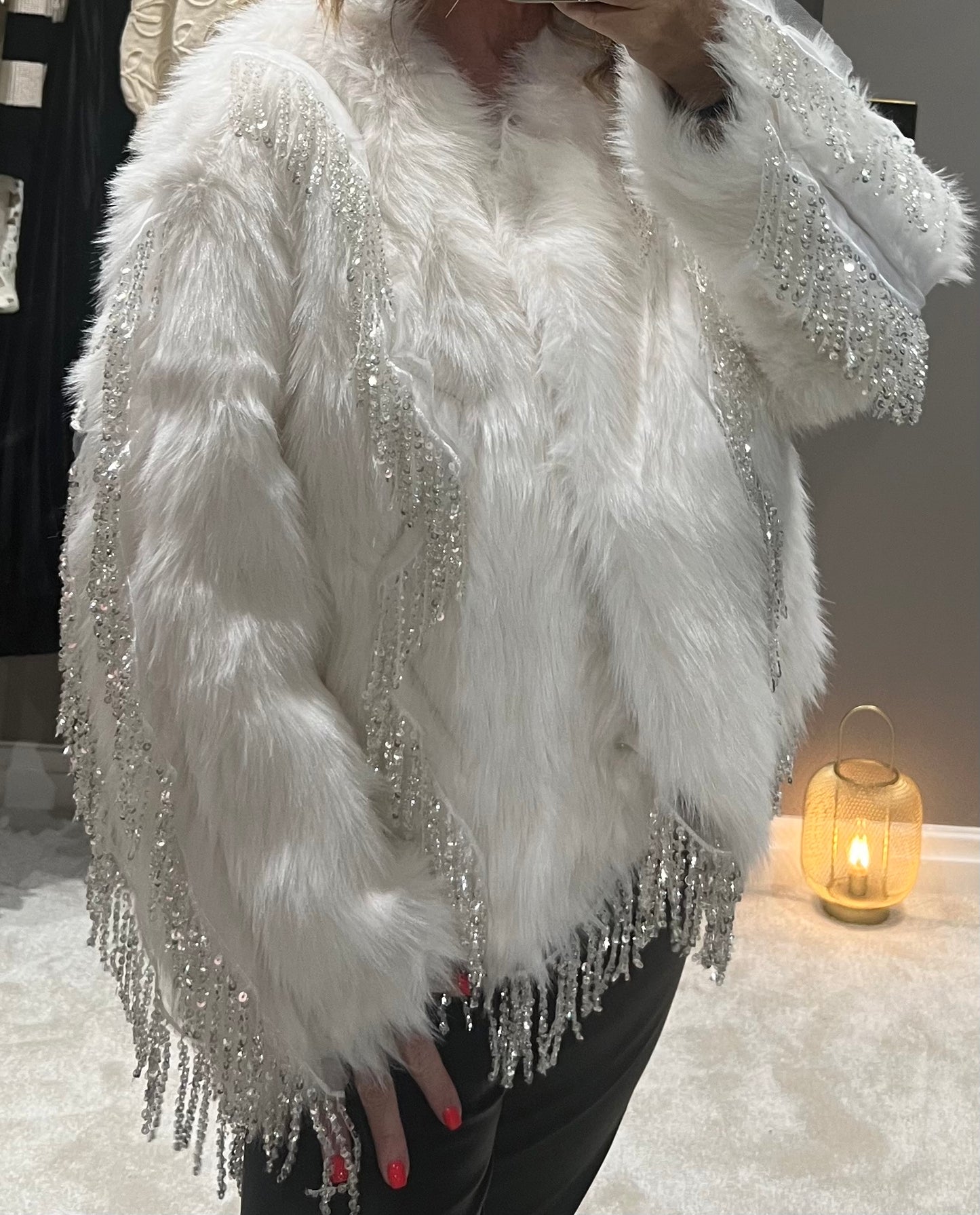 The Vogue beaded faux fur coat