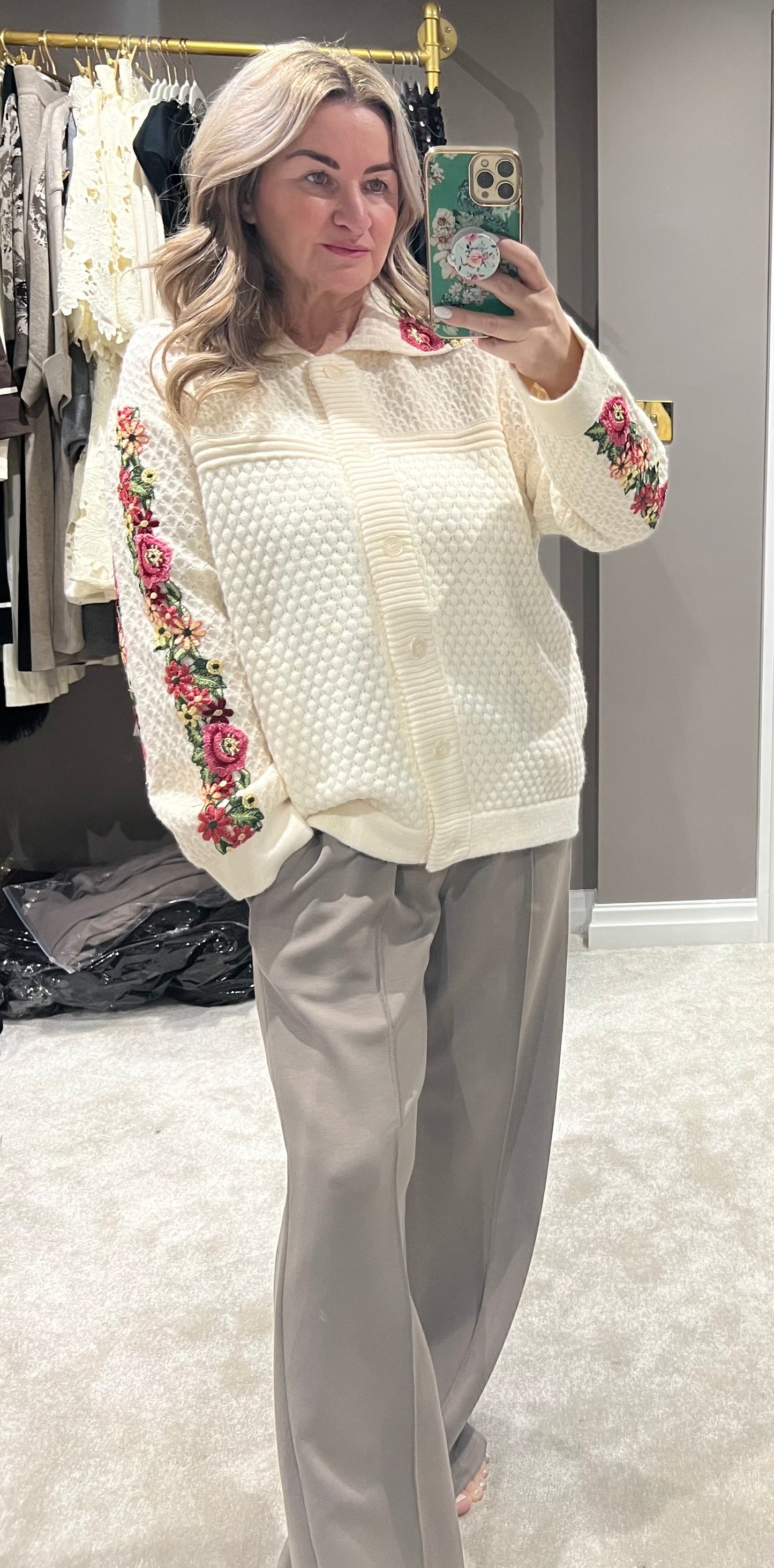 Floral textured cardigan