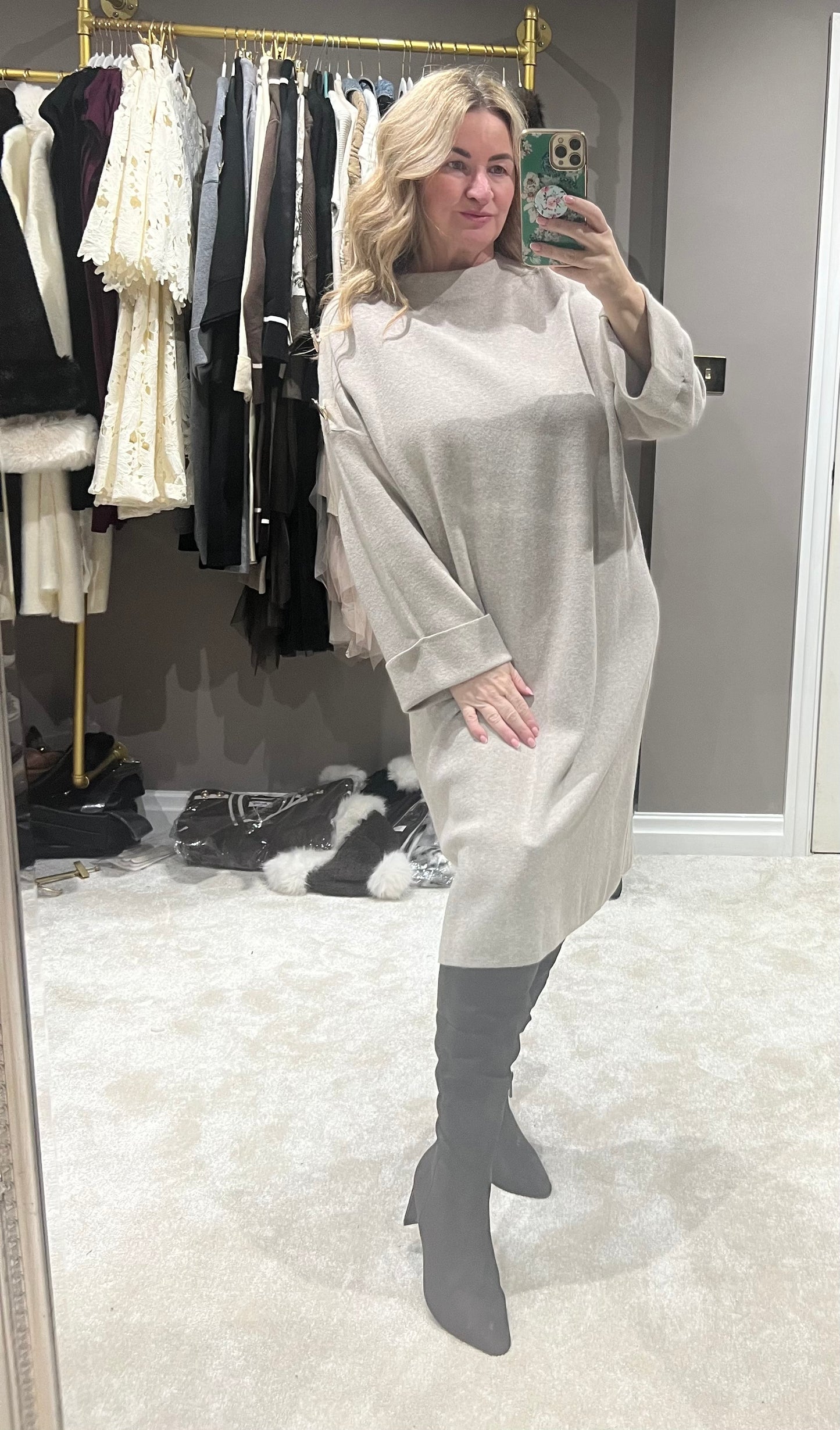 The Josie gold button jumper dress