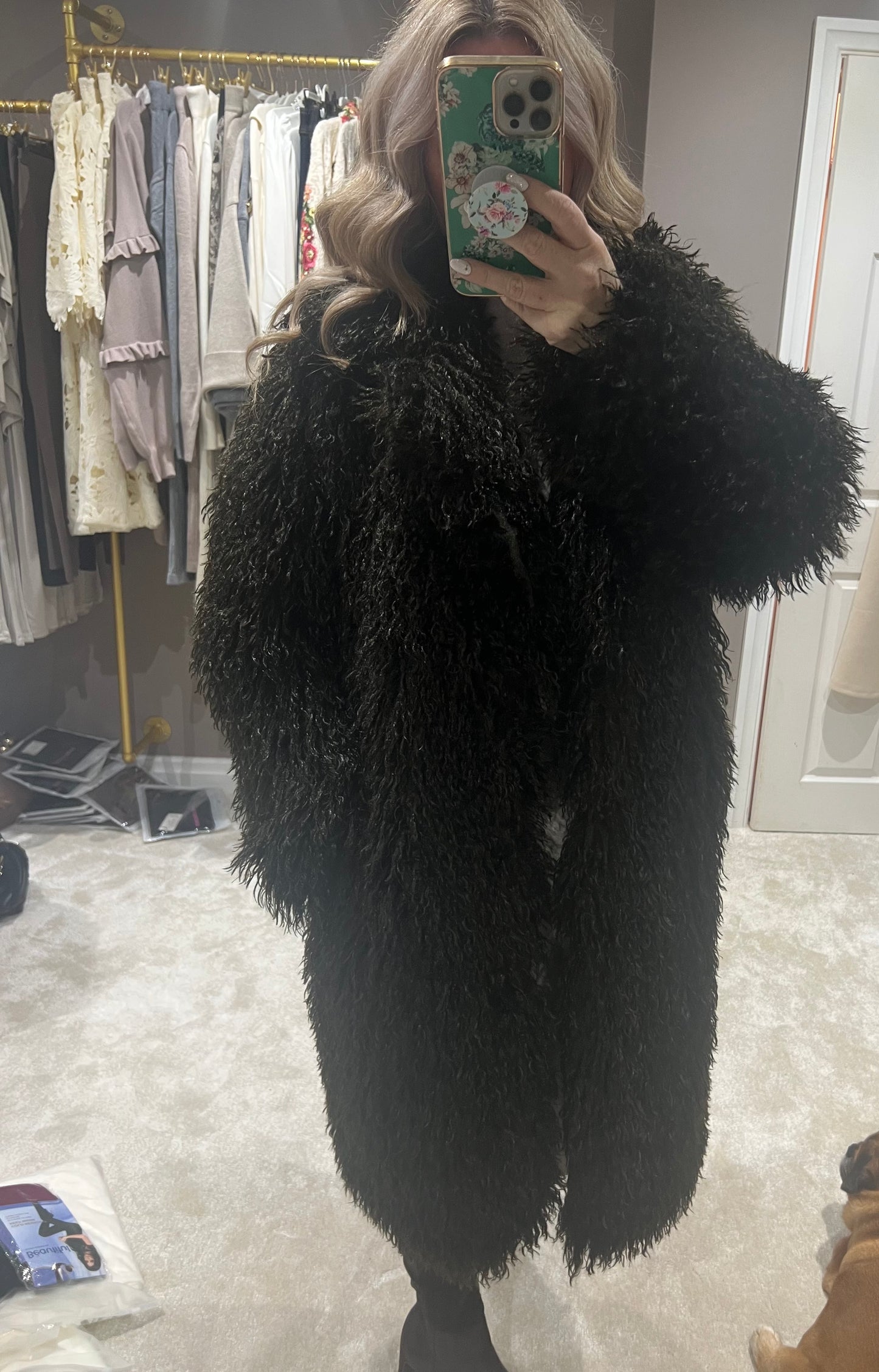 Shaggy textured fur coat