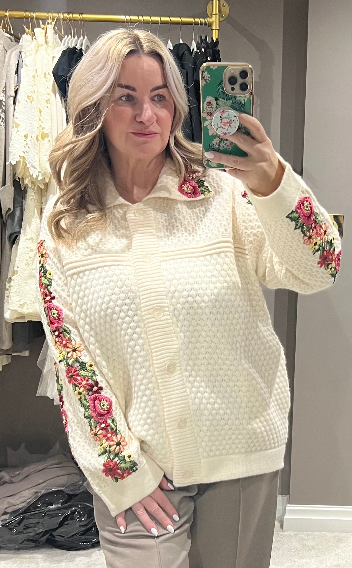 Floral textured cardigan