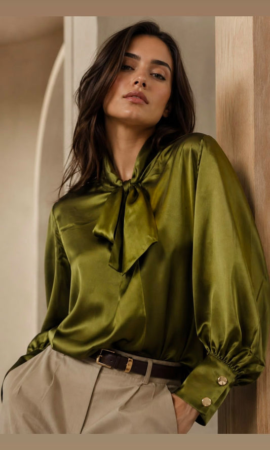 Silky pussy bow blouse