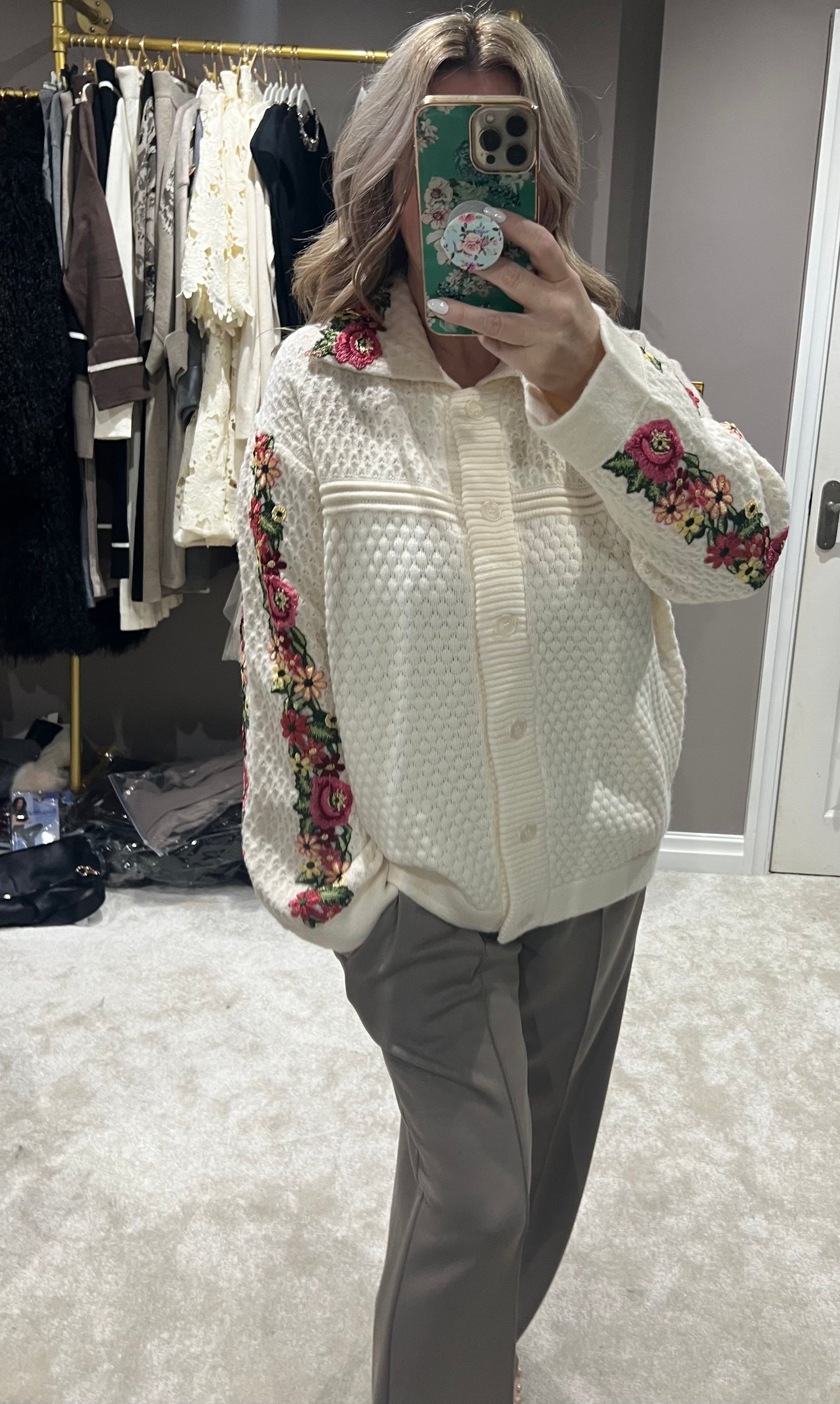 Floral textured cardigan