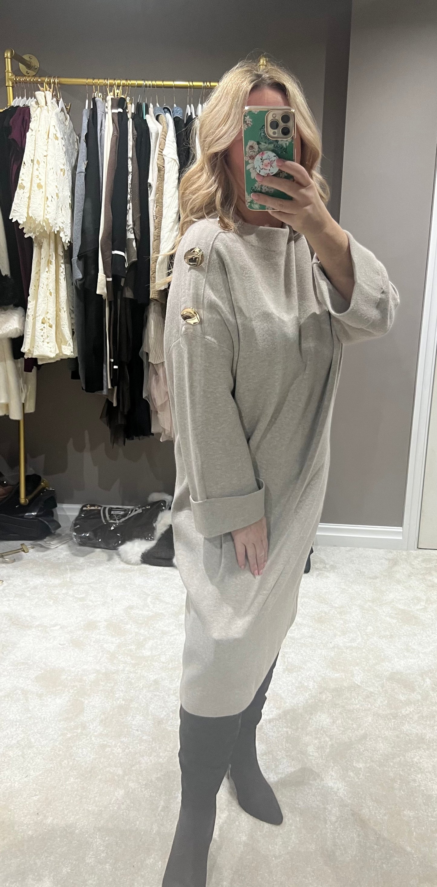 The Josie gold button jumper dress