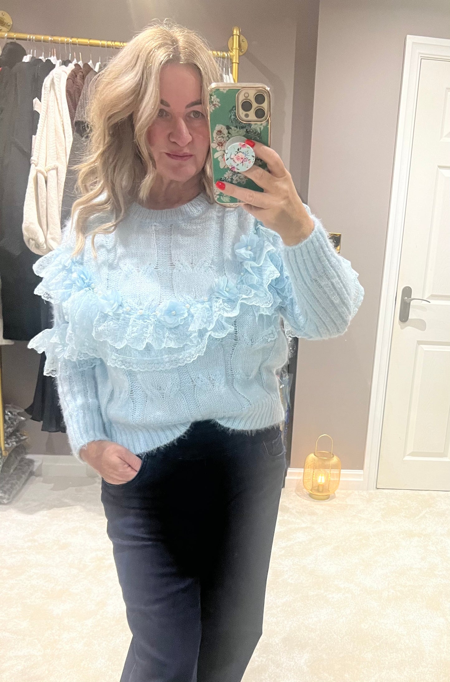 Lace knit jumper baby blue