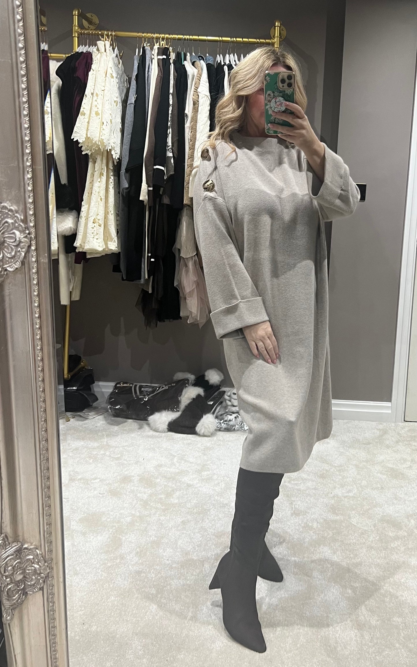 The Josie gold button jumper dress