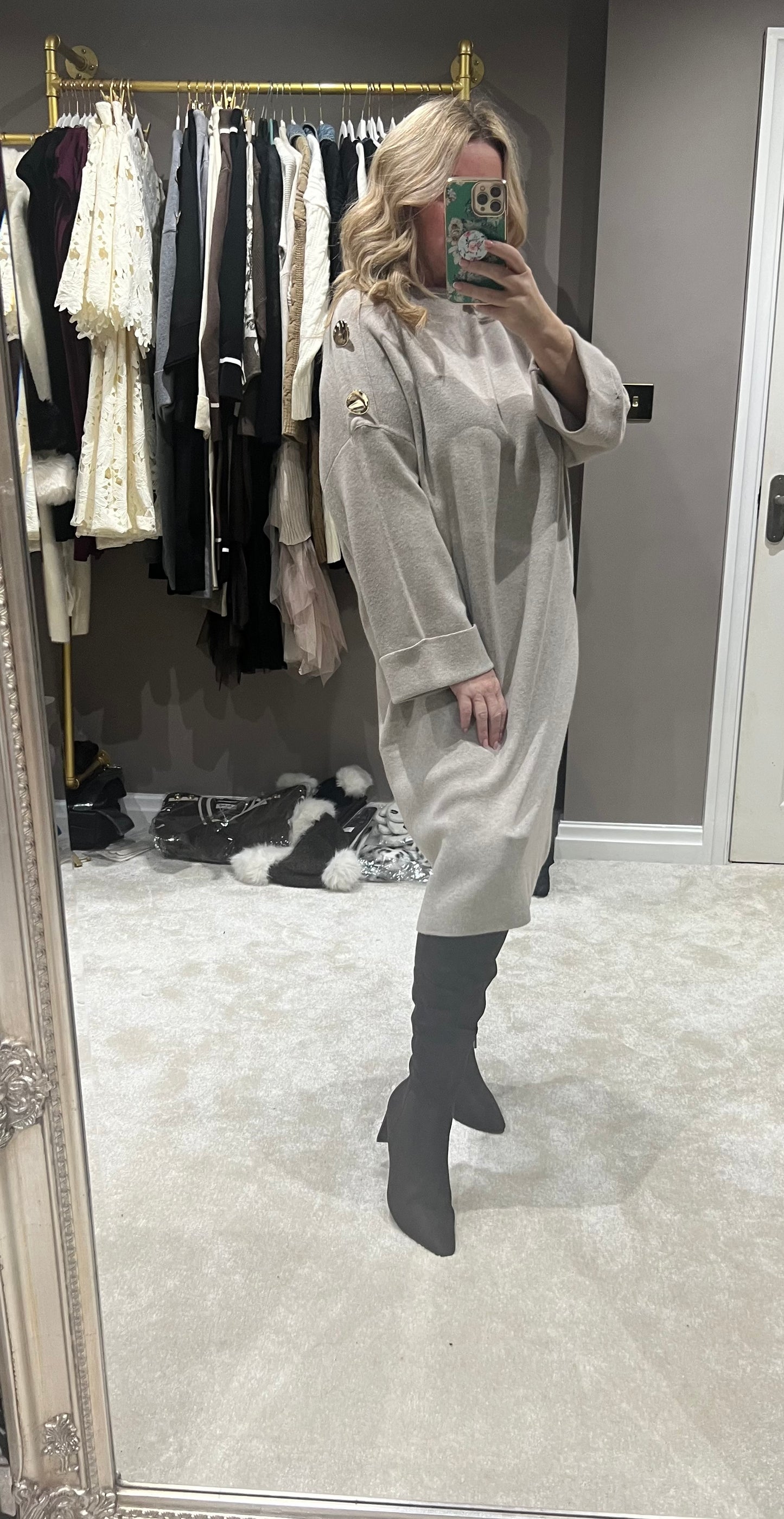 The Josie gold button jumper dress