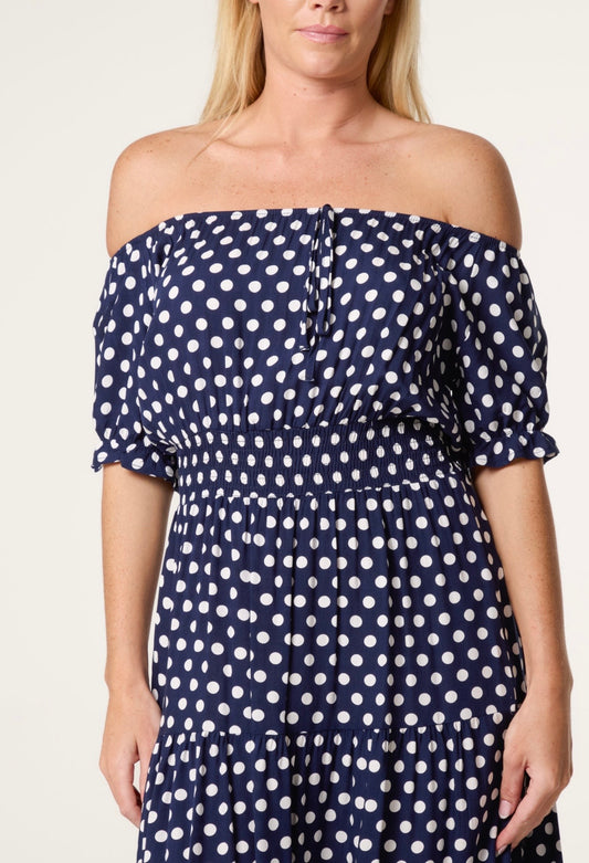 Polka dot Bardot dress