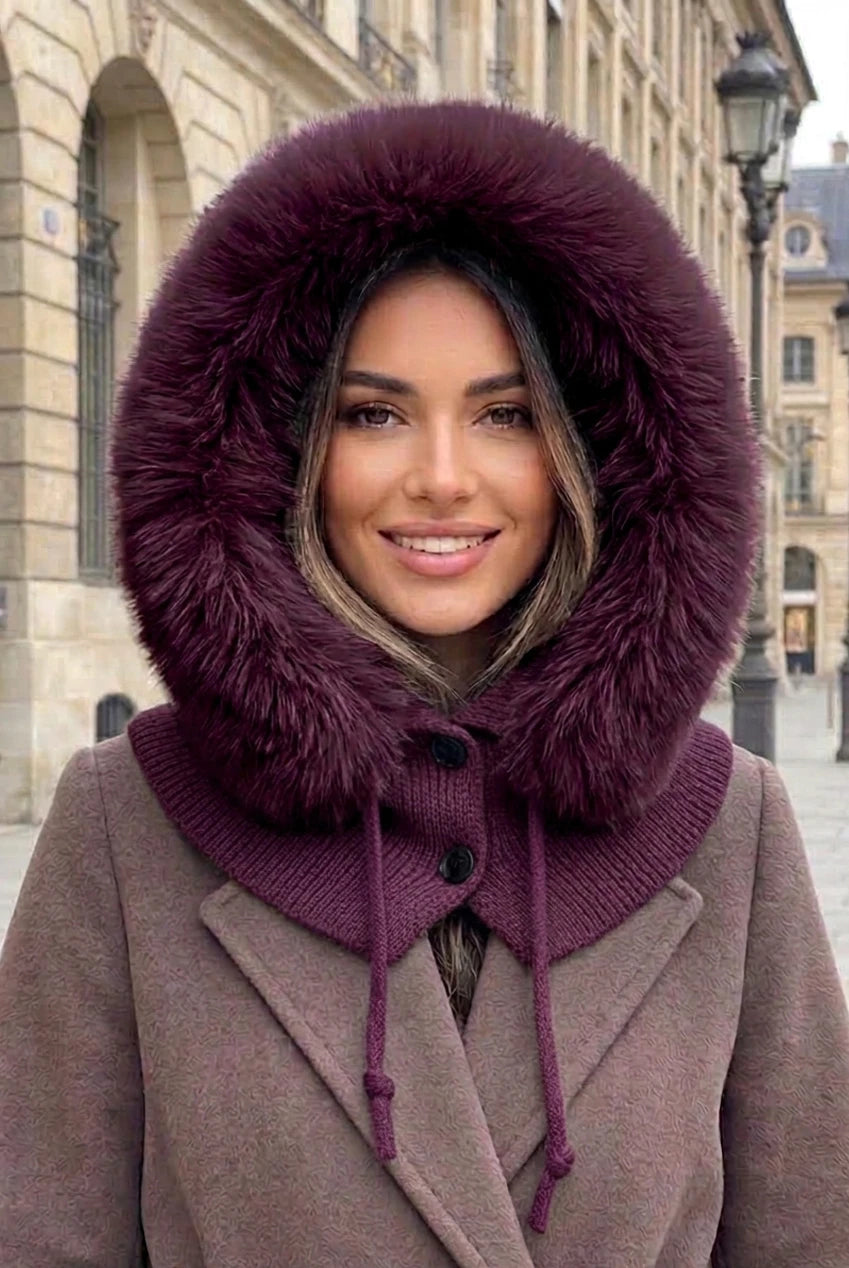 Faux fur hooded snood