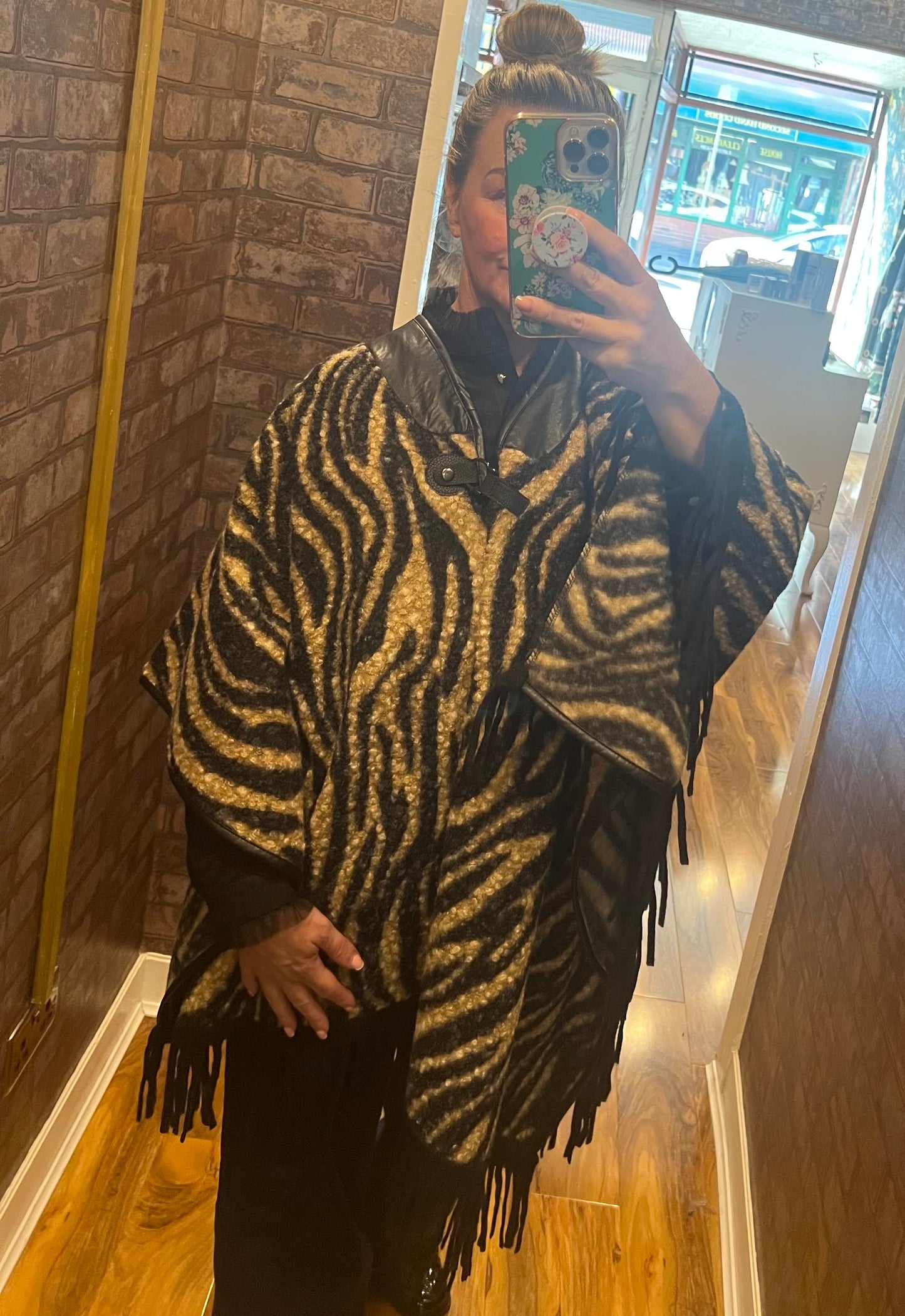 P.u tassel animal print cape