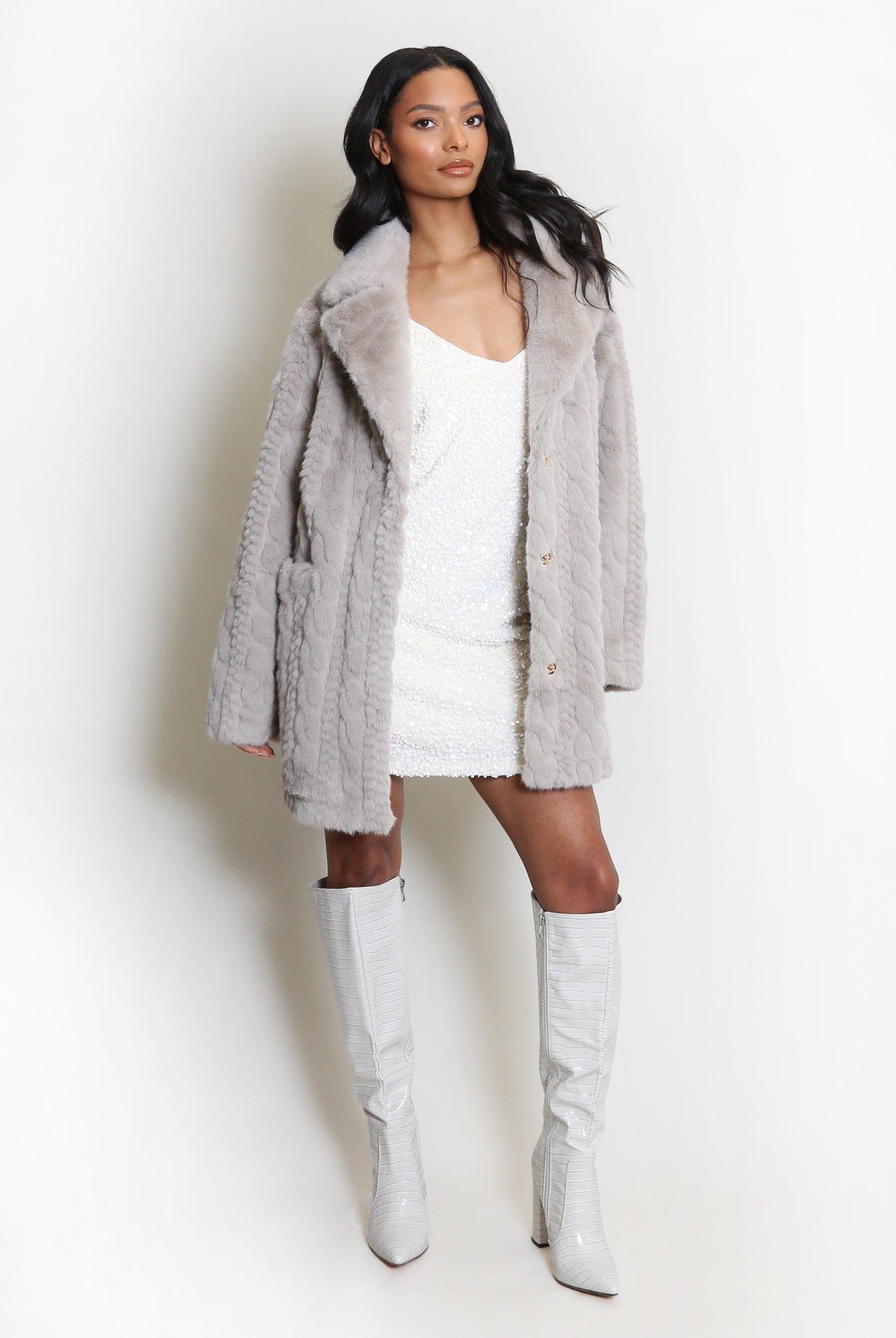 Cable knit collar coat