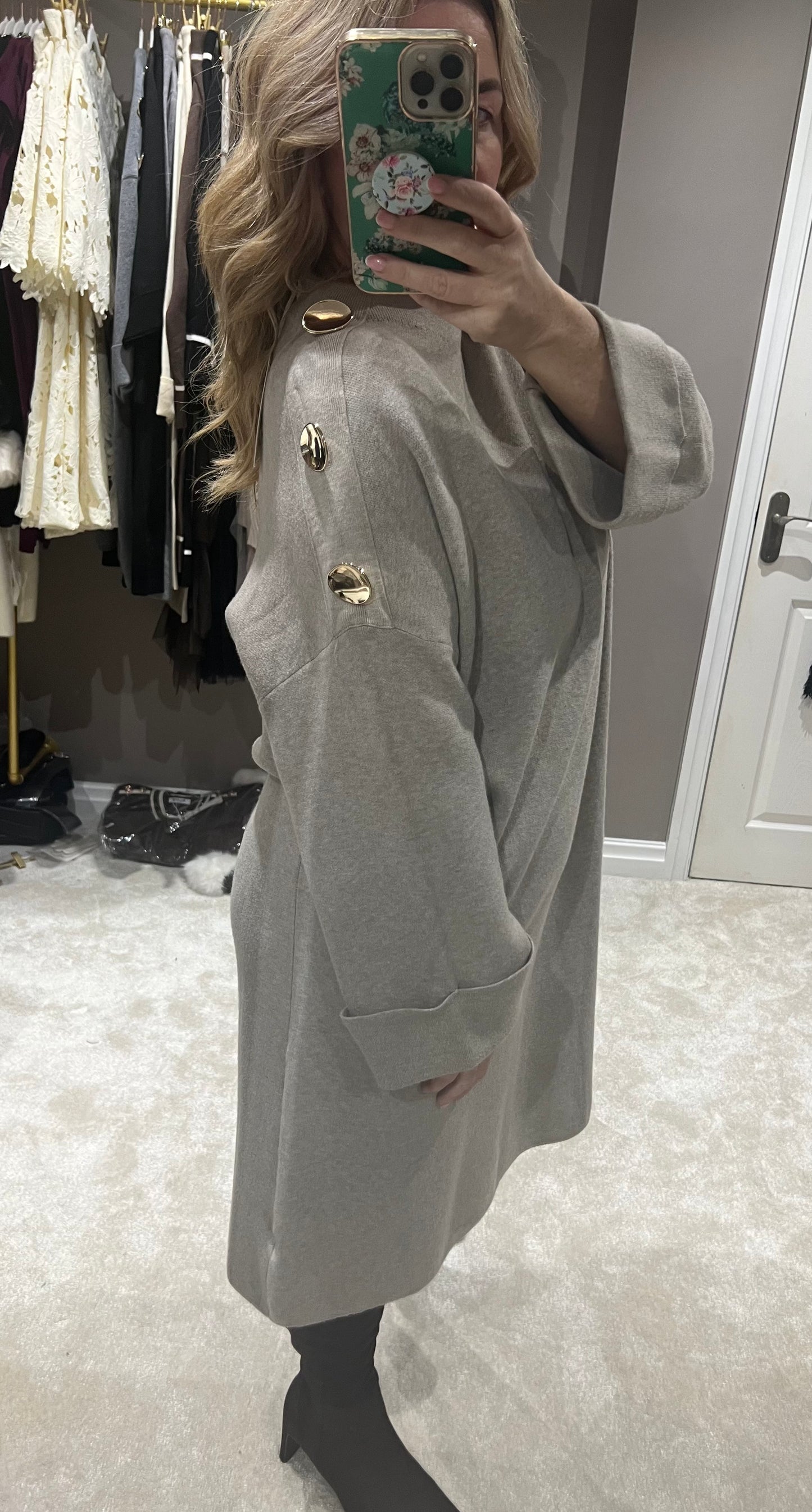 The Josie gold button jumper dress