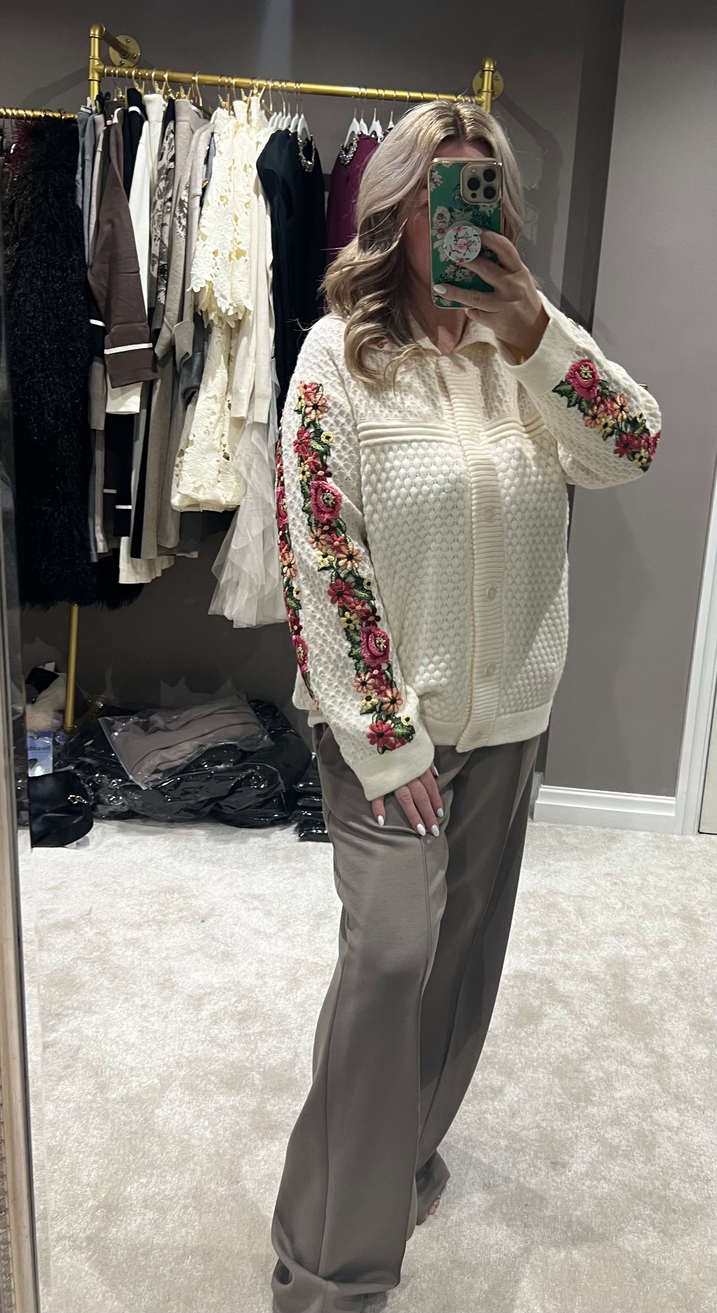 Floral textured cardigan