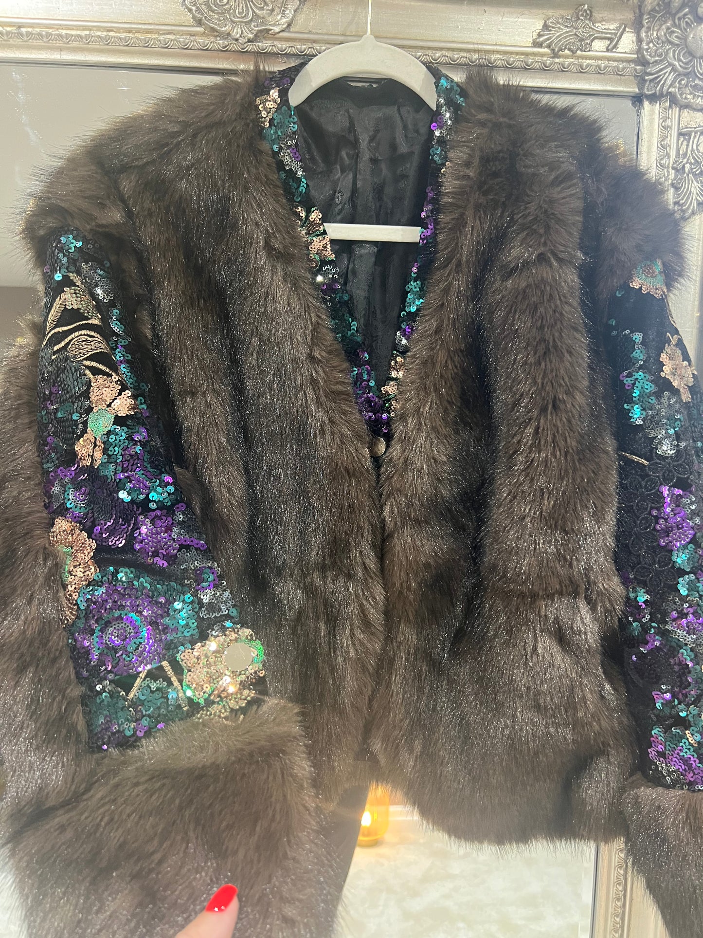 The Soho sequin arms faux fur coat