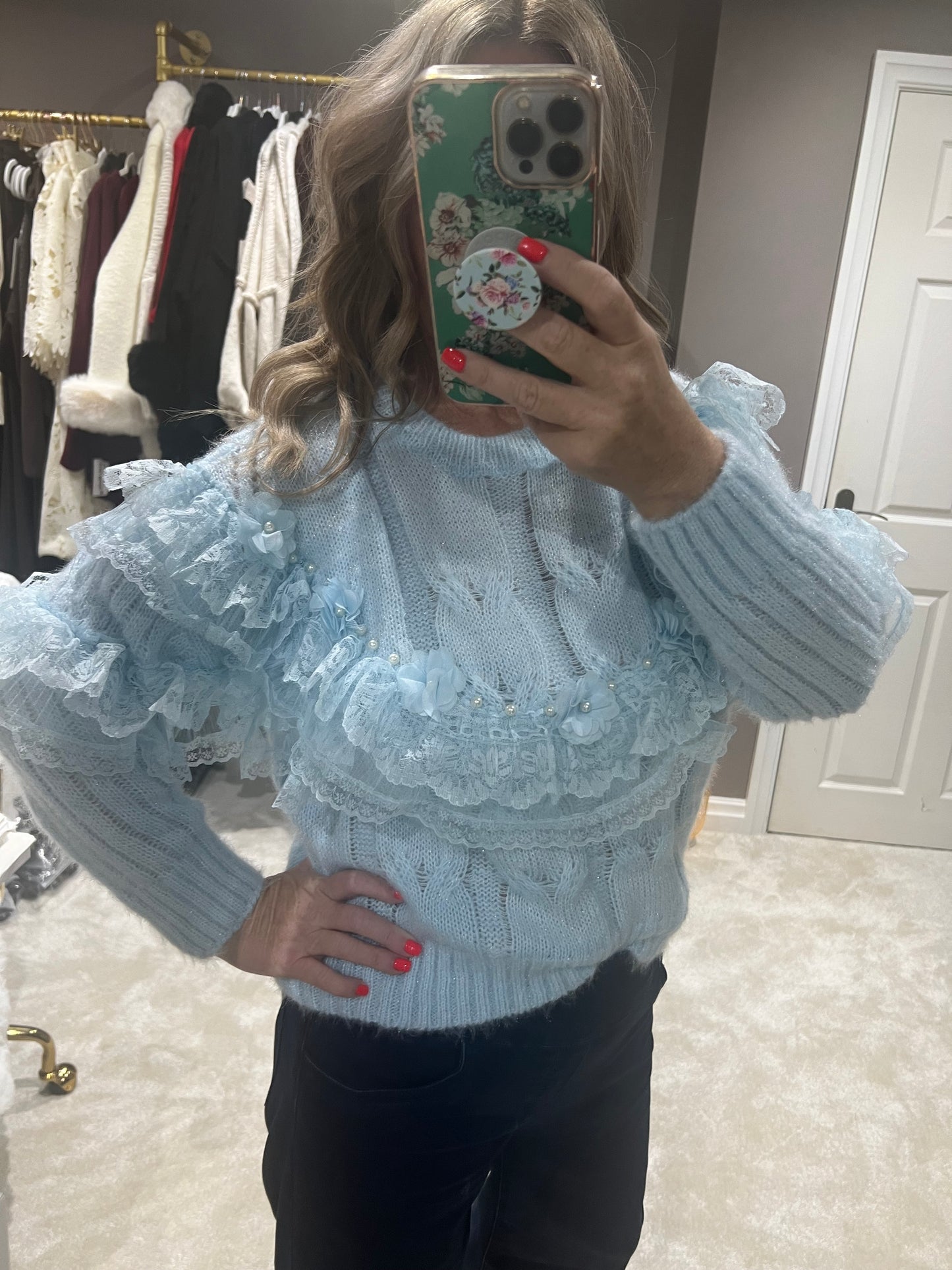 Lace knit jumper baby blue