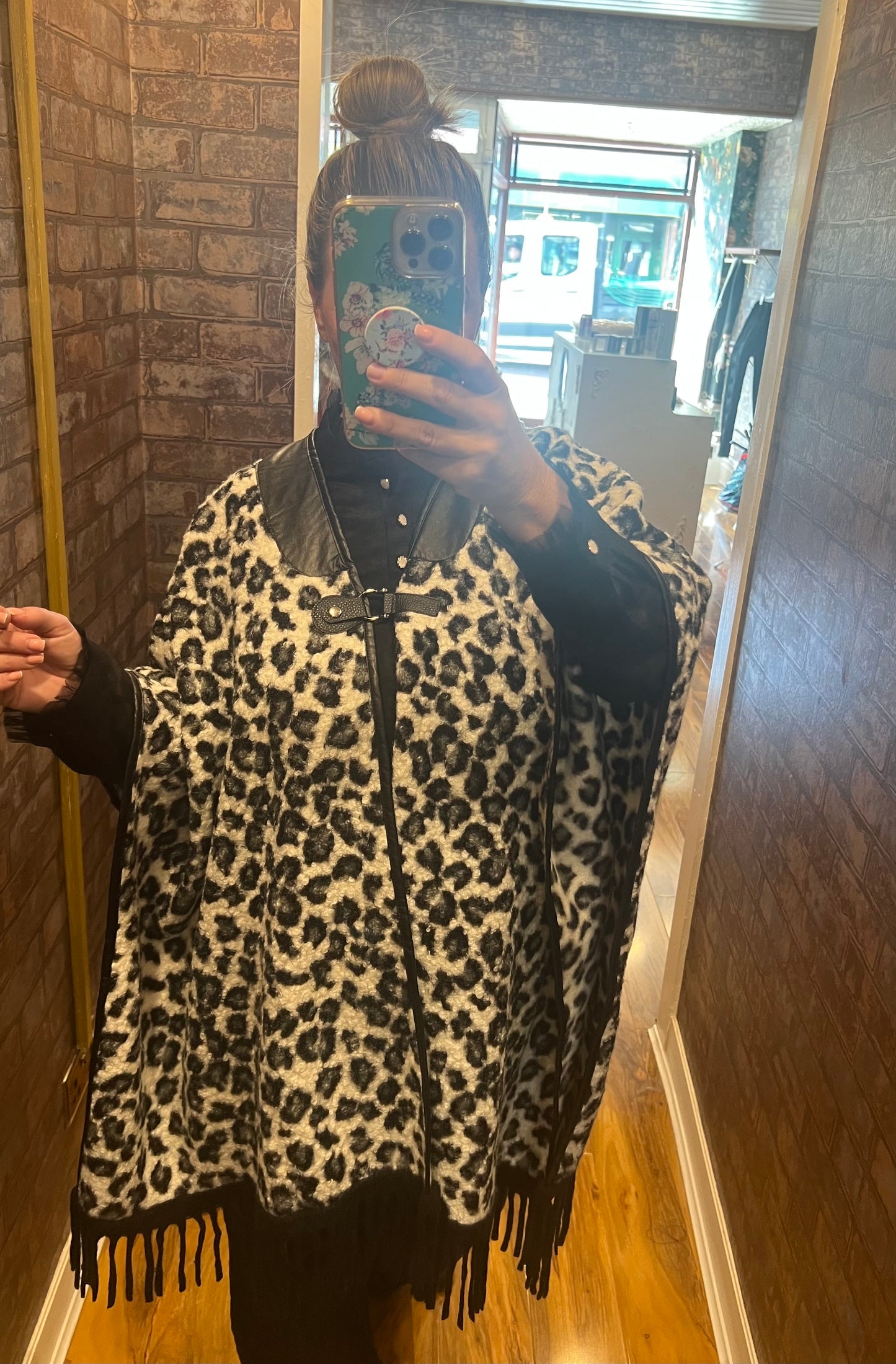 P.u tassel animal print cape
