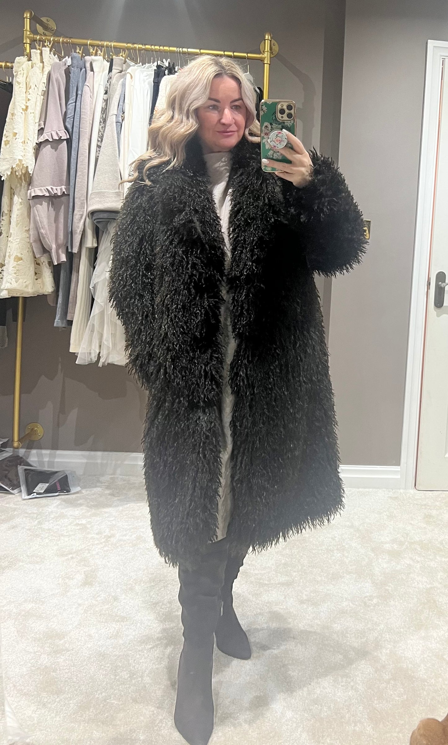 Shaggy textured fur coat