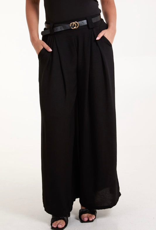 Belted wide leg trousers