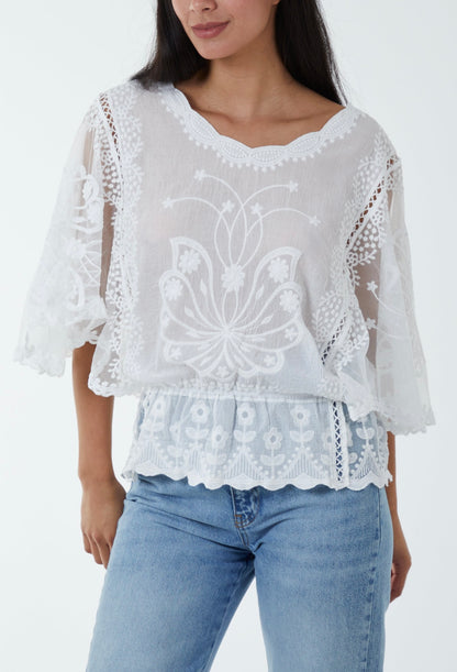 White butterfly sleeve top