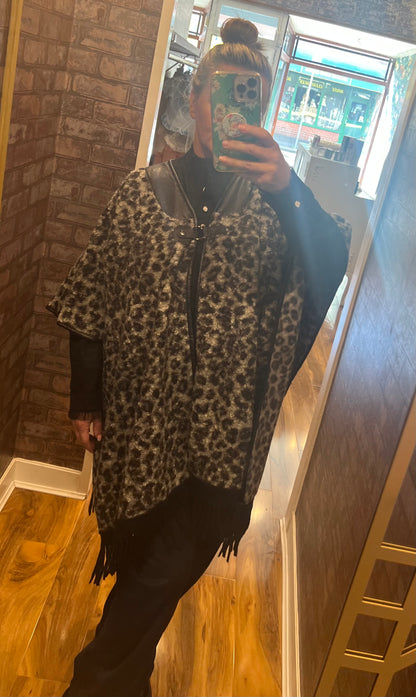 P.u tassel animal print cape