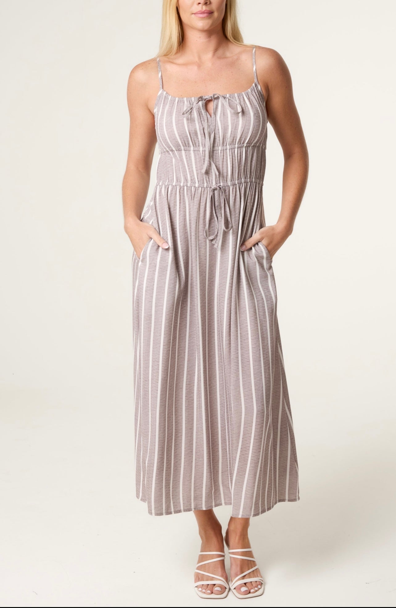 Pinstripe tie front dress