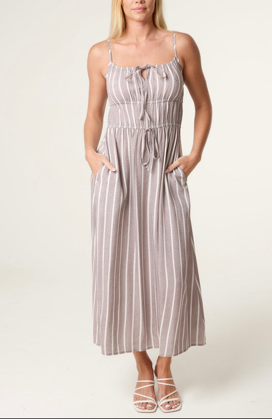 Pinstripe tie front dress