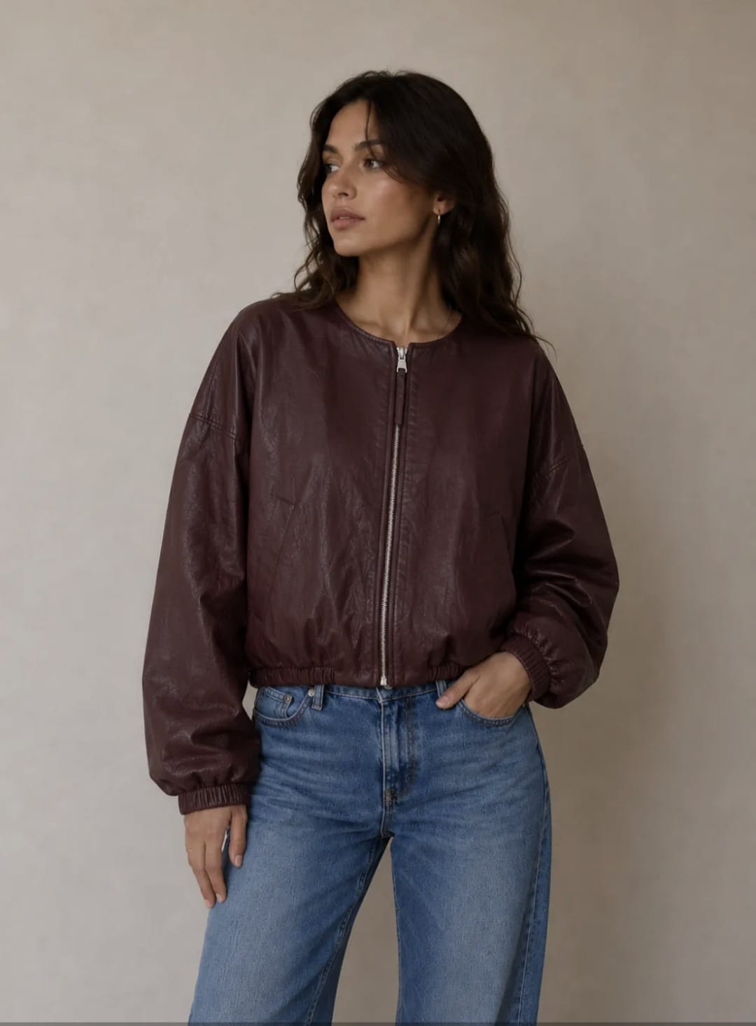Leather look bomber jacket
