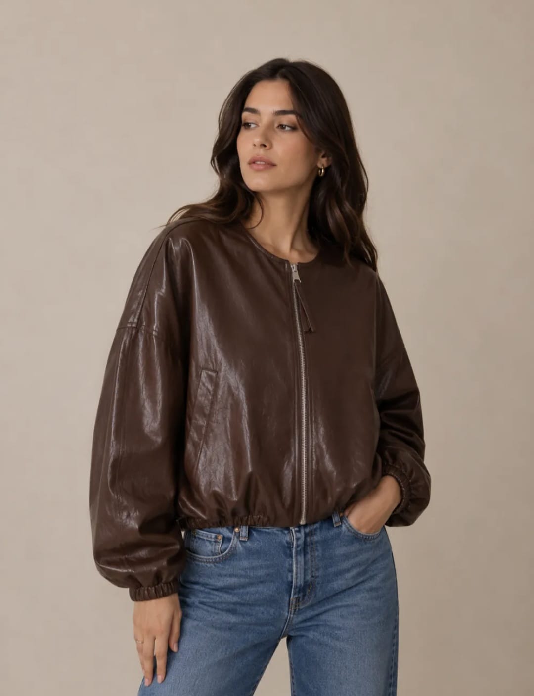 Leather look bomber jacket