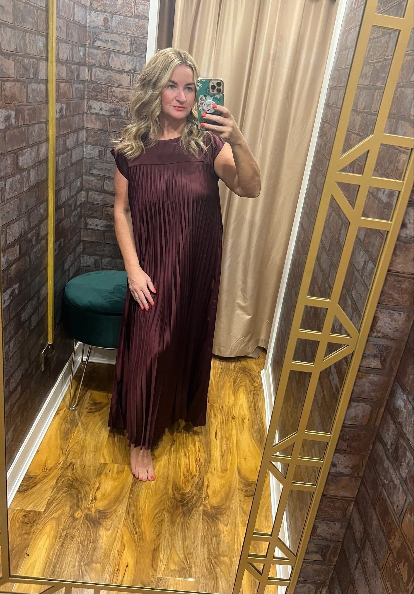 Satin pleats maxi dress
