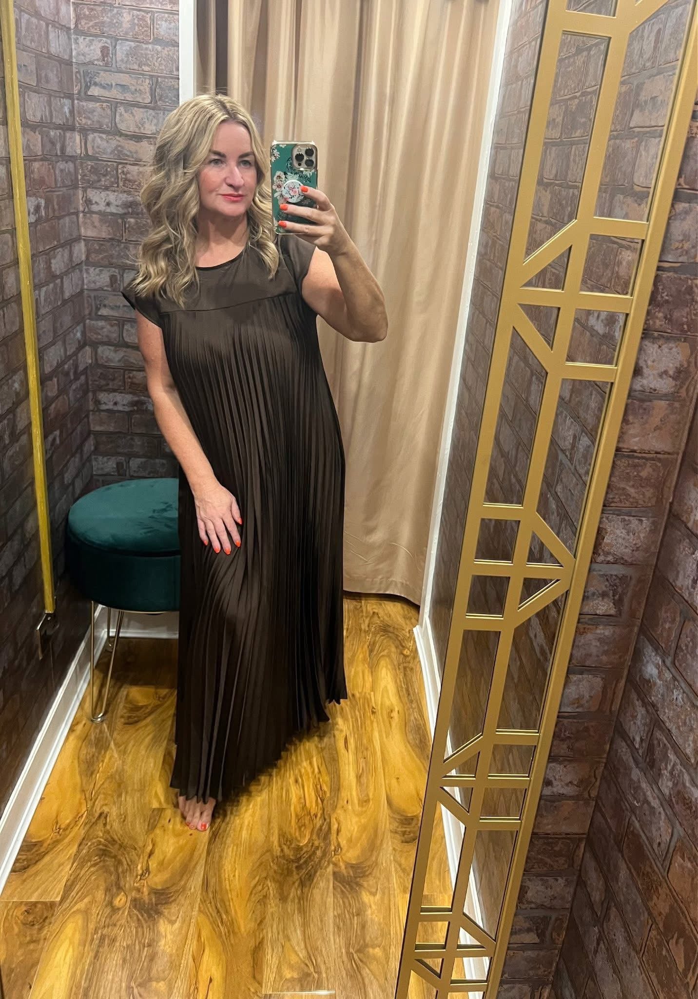 Satin pleats maxi dress