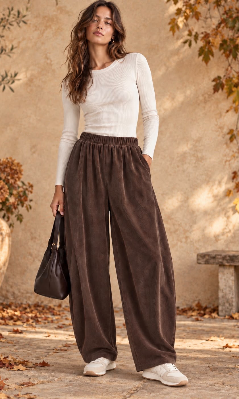 Barel leg cord effect trousers