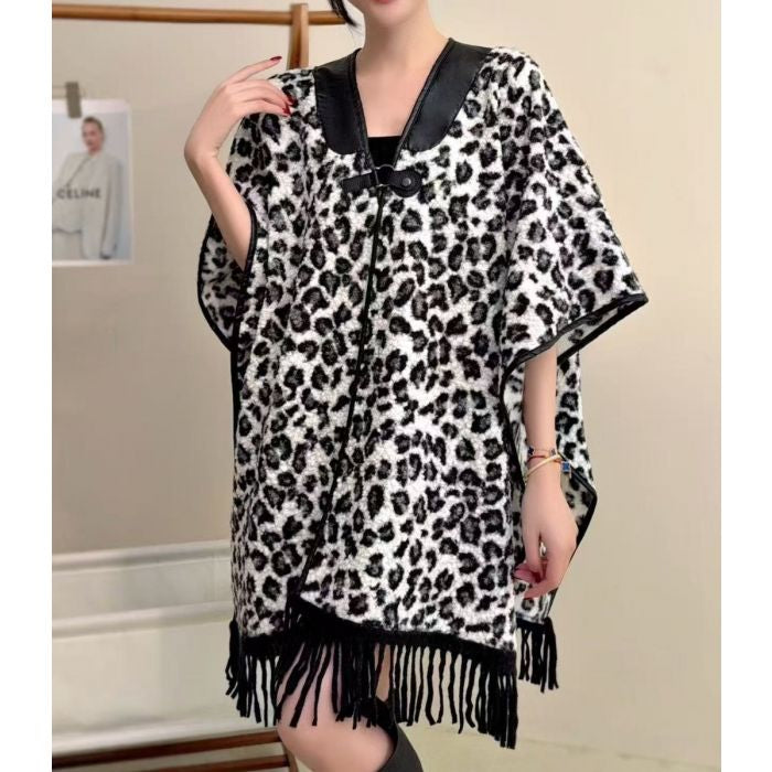P.u tassel animal print cape