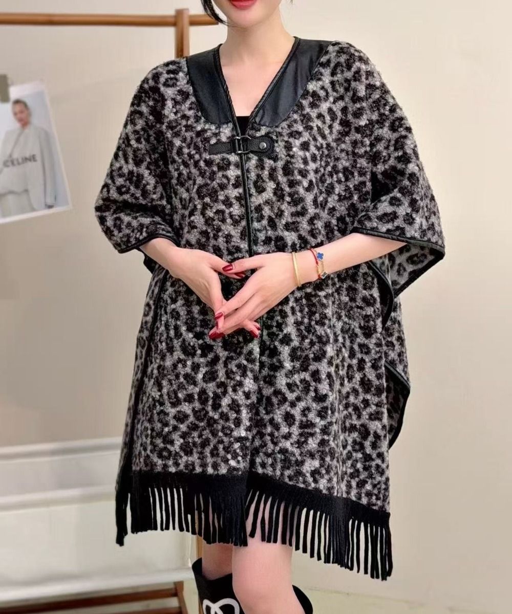 P.u tassel animal print cape