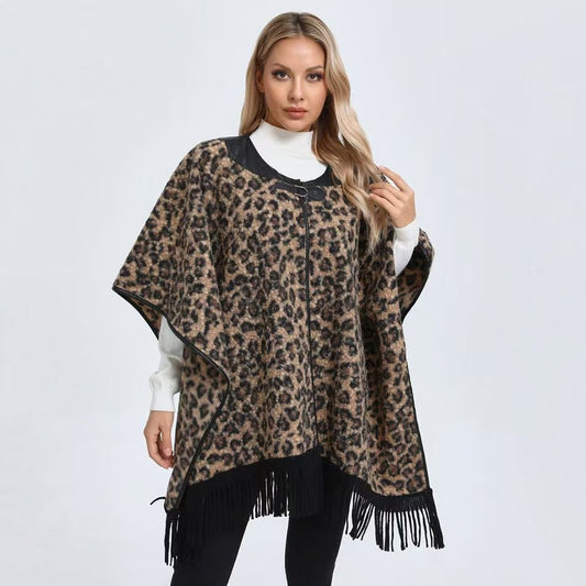 P.u tassel animal print cape