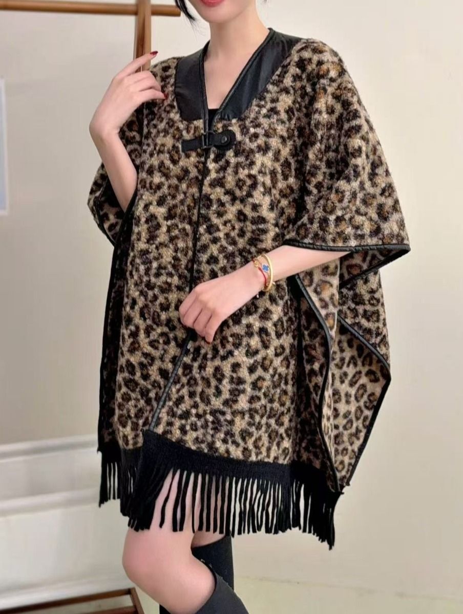 P.u tassel animal print cape
