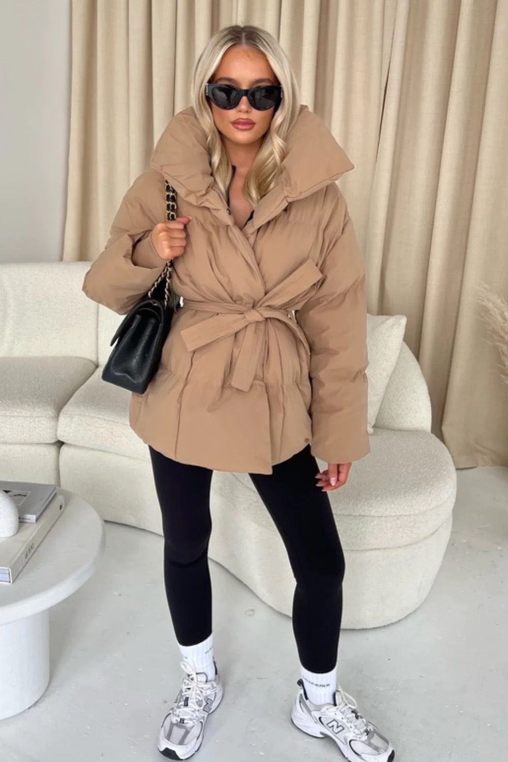 Camel puffer coat